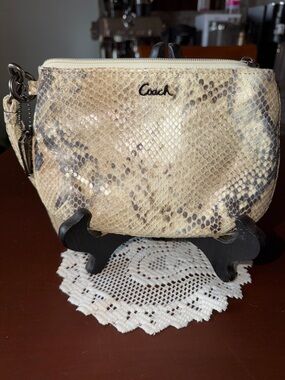 Coach Snake-Print Wristlet in Beige and Black